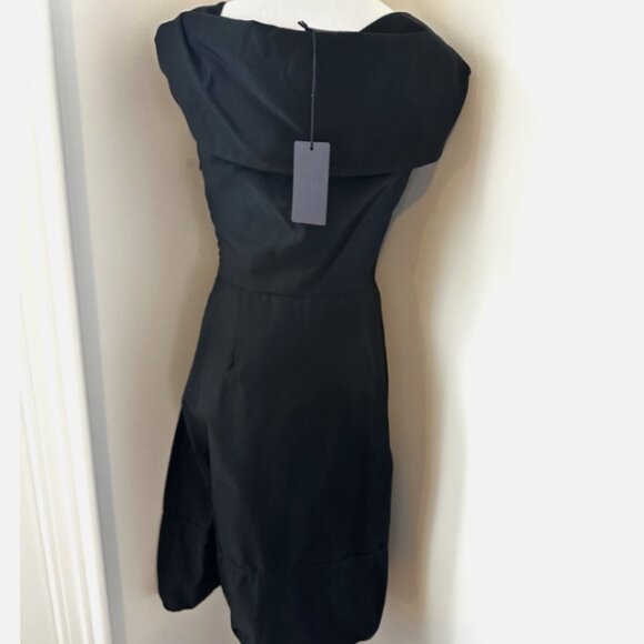 2006 PRADA Black Cocktail Dress Wool/Linen Blend Size 42 Cream Silk Lining $2285 - Picture 5 of 8